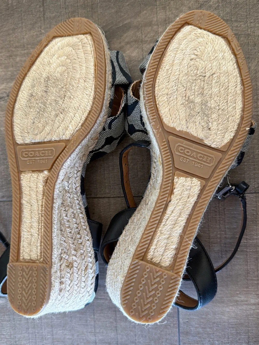 Coach Black & Cream Signature Espadrille Wedge Sandals